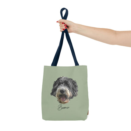 Dog Portrait Tote Bag — Custom Pet Face Print (e.g., “Boomer”)