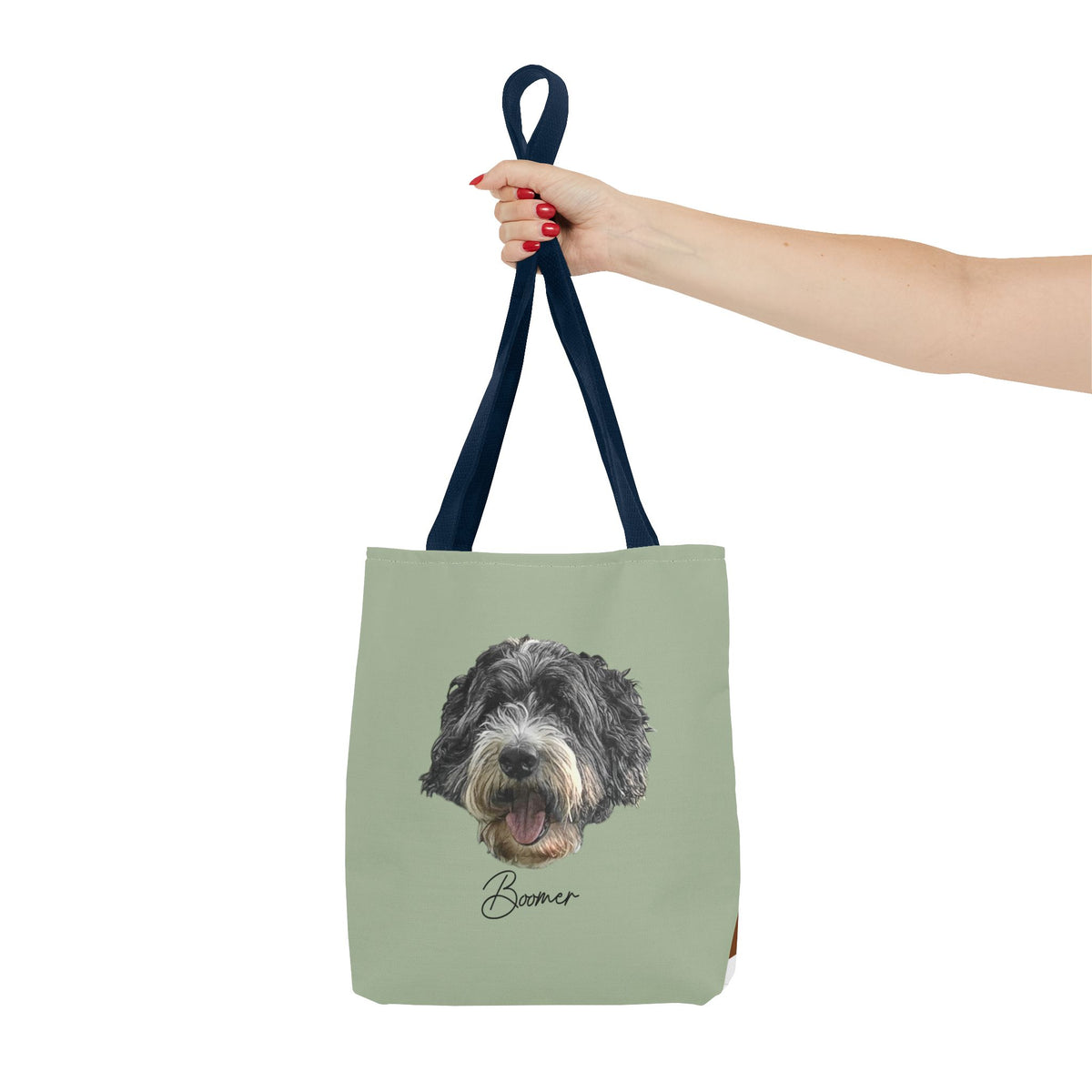 Dog Portrait Tote Bag — Custom Pet Face Print (e.g., “Boomer”)