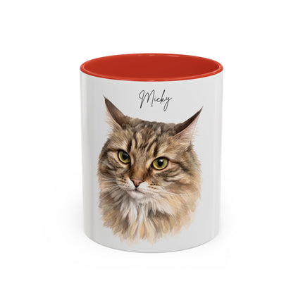 Cat Portrait Accent Coffee Mug – Personalized “Micky” Cat Face Coffee Cup (11/15oz)