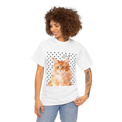Cat Portrait T-Shirt — Polka Dot Orange Tabby "Relax" Tee