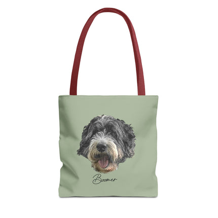 Dog Portrait Tote Bag — Custom Pet Face Print (e.g., “Boomer”)