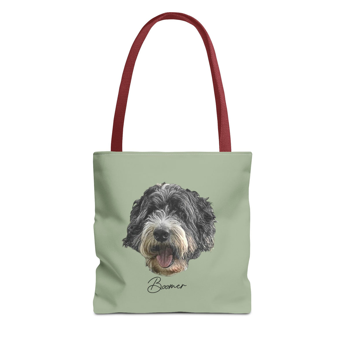 Dog Portrait Tote Bag — Custom Pet Face Print (e.g., “Boomer”)