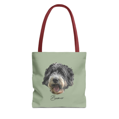 Dog Portrait Tote Bag — Custom Pet Face Print (e.g., “Boomer”)