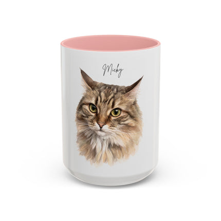 Cat Portrait Accent Coffee Mug – Personalized “Micky” Cat Face Coffee Cup (11/15oz)