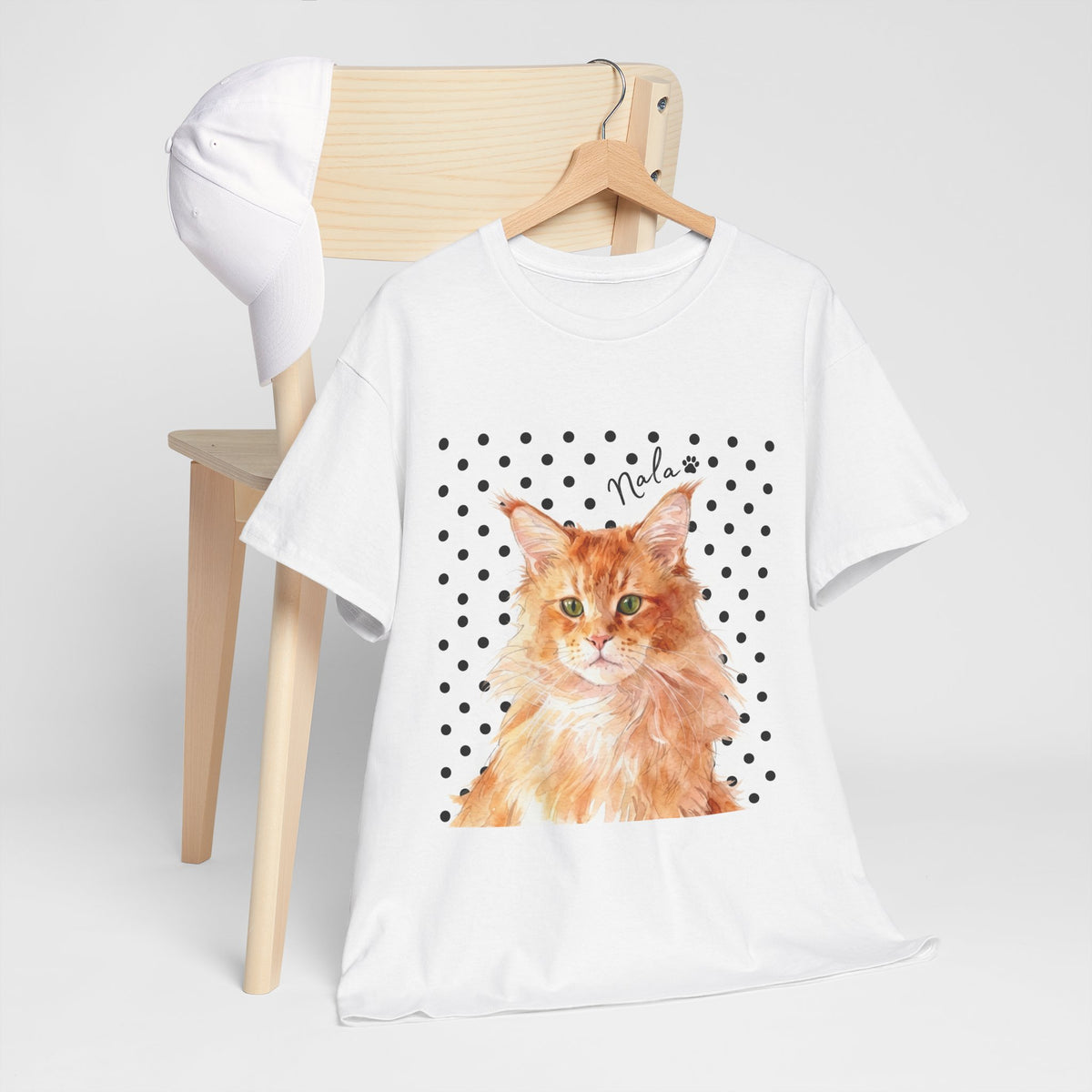 Cat Portrait T-Shirt — Polka Dot Orange Tabby "Relax" Tee