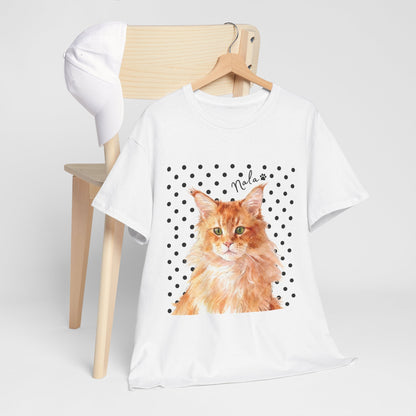 Cat Portrait T-Shirt — Polka Dot Orange Tabby "Relax" Tee