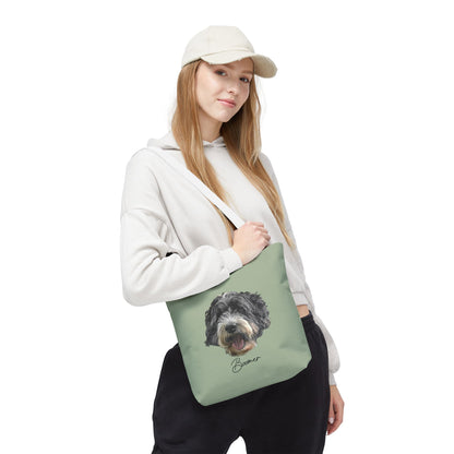 Dog Portrait Tote Bag — Custom Pet Face Print (e.g., “Boomer”)