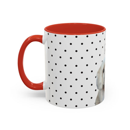Personalized Dog Photo Polka Dot Accent Coffee Mug (11/15oz) — Custom Name "Sopy"