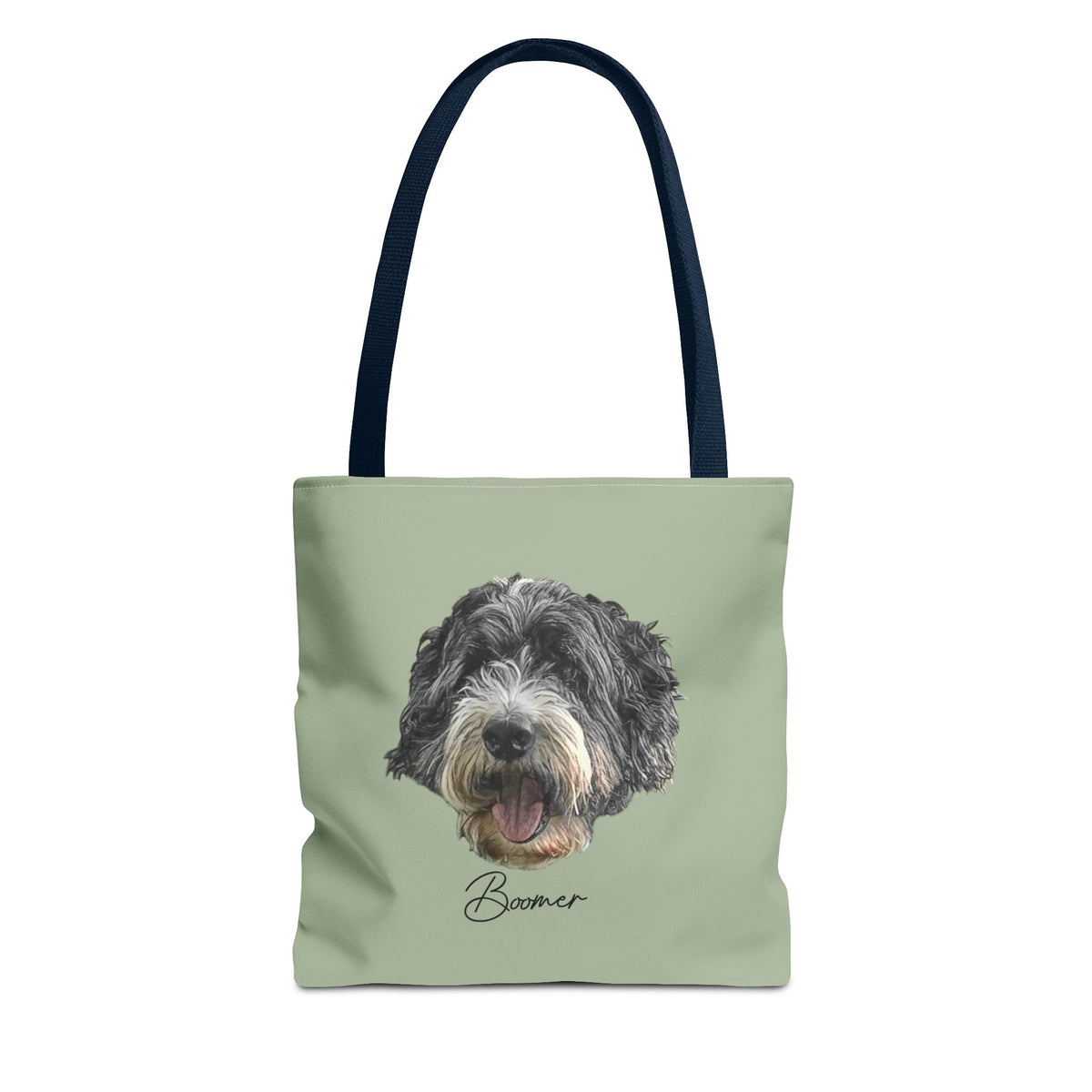 Dog Portrait Tote Bag — Custom Pet Face Print (e.g., “Boomer”)