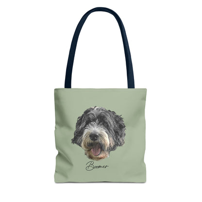 Dog Portrait Tote Bag — Custom Pet Face Print (e.g., “Boomer”)