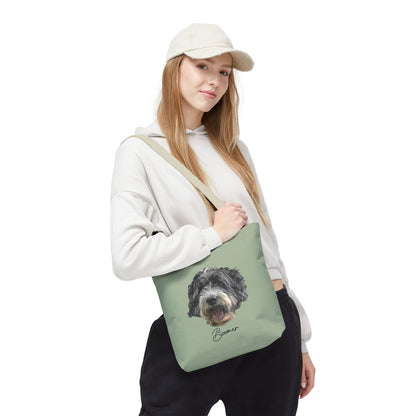Dog Portrait Tote Bag — Custom Pet Face Print (e.g., “Boomer”)