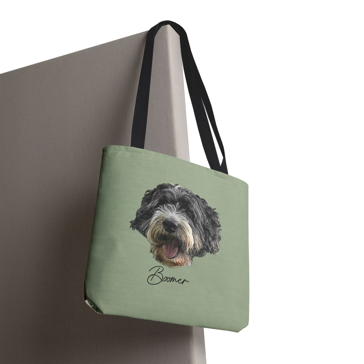 Dog Portrait Tote Bag — Custom Pet Face Print (e.g., “Boomer”)