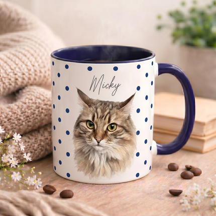 Personalized Dog Photo Polka Dot Accent Coffee Mug (11/15oz) — Custom Name "Sopy"