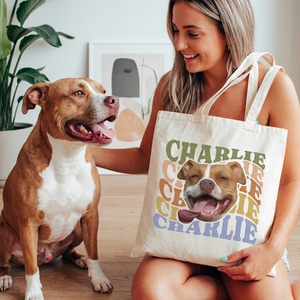 Charlie Dog Canvas Tote Bag — Personalized Retro Pet Portrait Tote