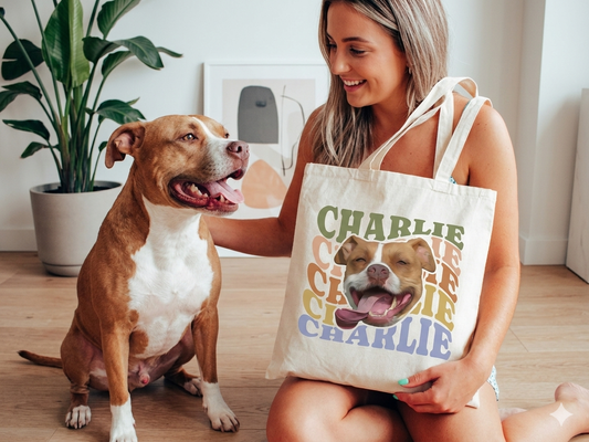 Charlie Dog Canvas Tote Bag — Personalized Retro Pet Portrait Tote