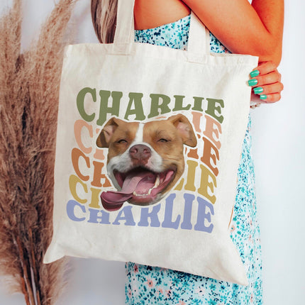 Charlie Dog Canvas Tote Bag — Personalized Retro Pet Portrait Tote