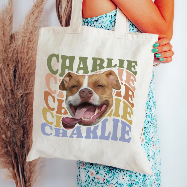 Charlie Dog Canvas Tote Bag — Personalized Retro Pet Portrait Tote