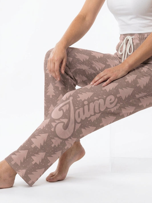 Personalized Christmas Tree Pajama Pants, Custom Holiday Loungewear