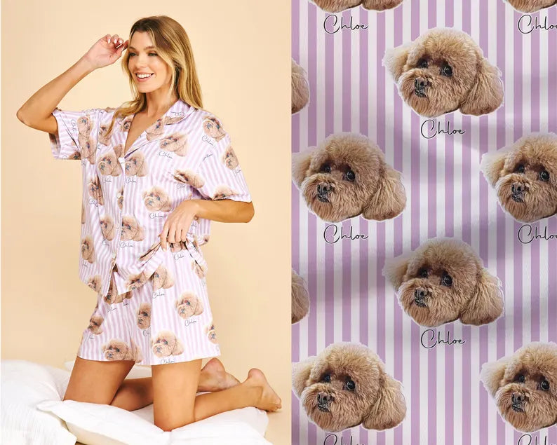 Custom Pet Portrait Pajama Set (Top & Bottom) Using Pet Photo - CustomCooper
