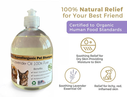 Organic Lavender Dog Shampoo with Aloe Essential Oil - All Natural Hypoallergenic, Moisturize Dry, Itchy Sensitive Skin - Made in USA