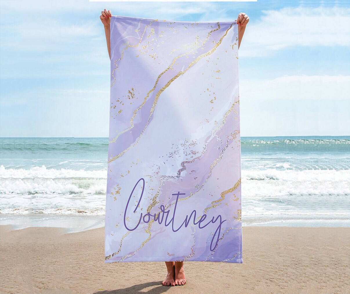 Personalized Round Gradient Style Print And Glitter Beach Towel, Custom Pool Towel Beach Towel With Name Outside Birthday Vacation