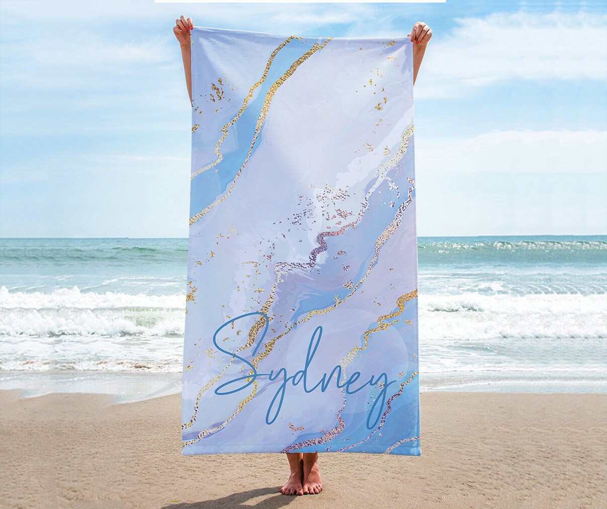 Personalized Gradient Style Print And Glitter Beach Towel, Custom Pool Towel Beach Towel With Name Outside Birthday Vacation Gift