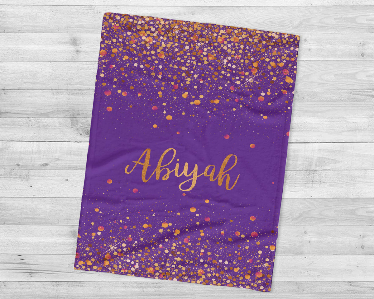 Personalized Gold Glitter Style Blanket, Custom Minky Fleece Blanket
