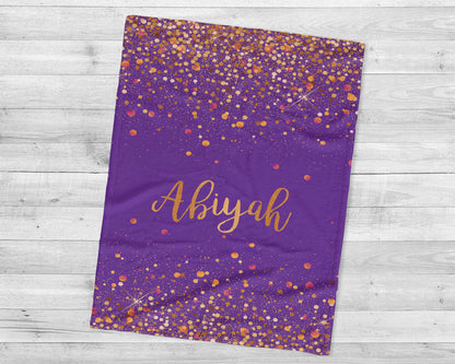 Personalized Gold Glitter Style Blanket, Custom Minky Fleece Blanket