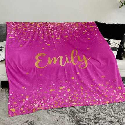Personalized Gold Glitter Style Blanket, Custom Minky Fleece Blanket