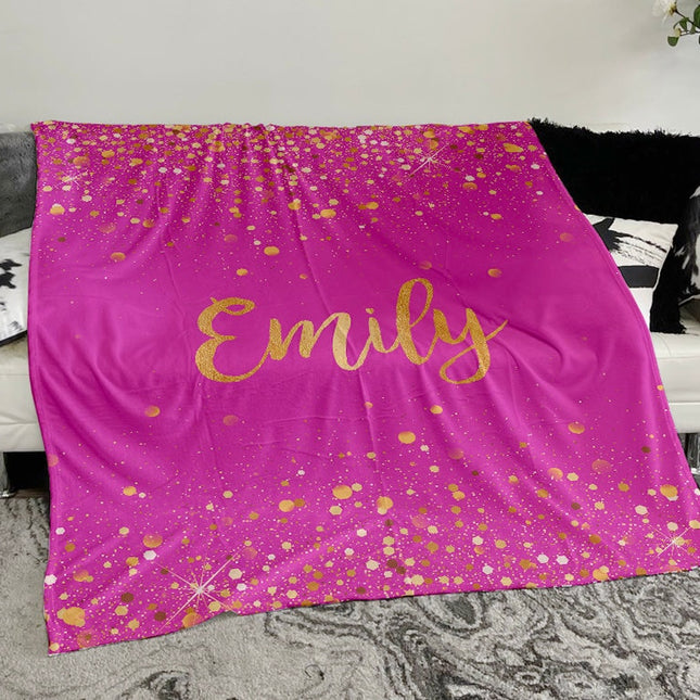 Personalized Gold Glitter Style Blanket, Custom Minky Fleece Blanket