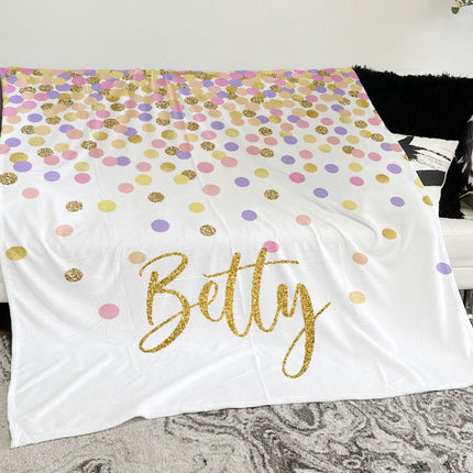 Personalized Minky Blanket: Sparkling Multi-Dot Design, Custom Name Gift