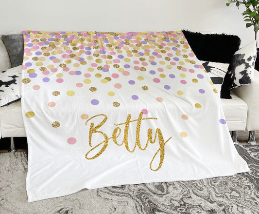 Personalized Minky Blanket: Sparkling Multi-Dot Design, Custom Name Gift