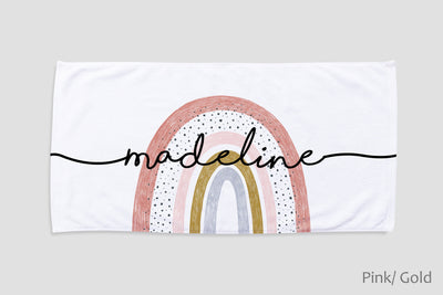 Personalized Rainbow Beach Towel with Name – Custom Bath, Pool Towel, Birthday & Vacation Gift, Soft Absorbent Outdoor Towel
