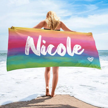 Multi-Color Tie Dye Style Personalized Beach Towel Personalized Name Bath Towel Custom Pool Towel Beach Towel With Name Outside Birthday