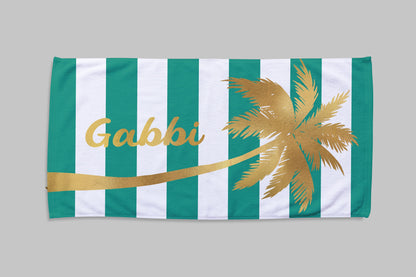 Gold Palm Tree Personalized Beach Towel Personalized Name Bath Towel Custom Pool Towel Beach Towel With Name Outside Birthday Vacation Gift