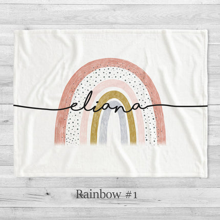 Personalized Rainbow Minky Blanket, Plush Baby Blanket