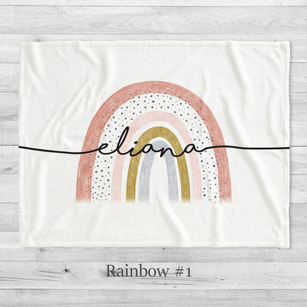 Personalized Rainbow Minky Blanket, Custom Name Baby Blanket