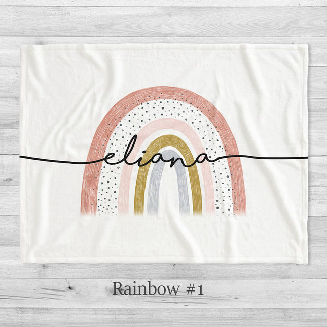 Personalized Rainbow Minky Blanket, Custom Name Baby Blanket
