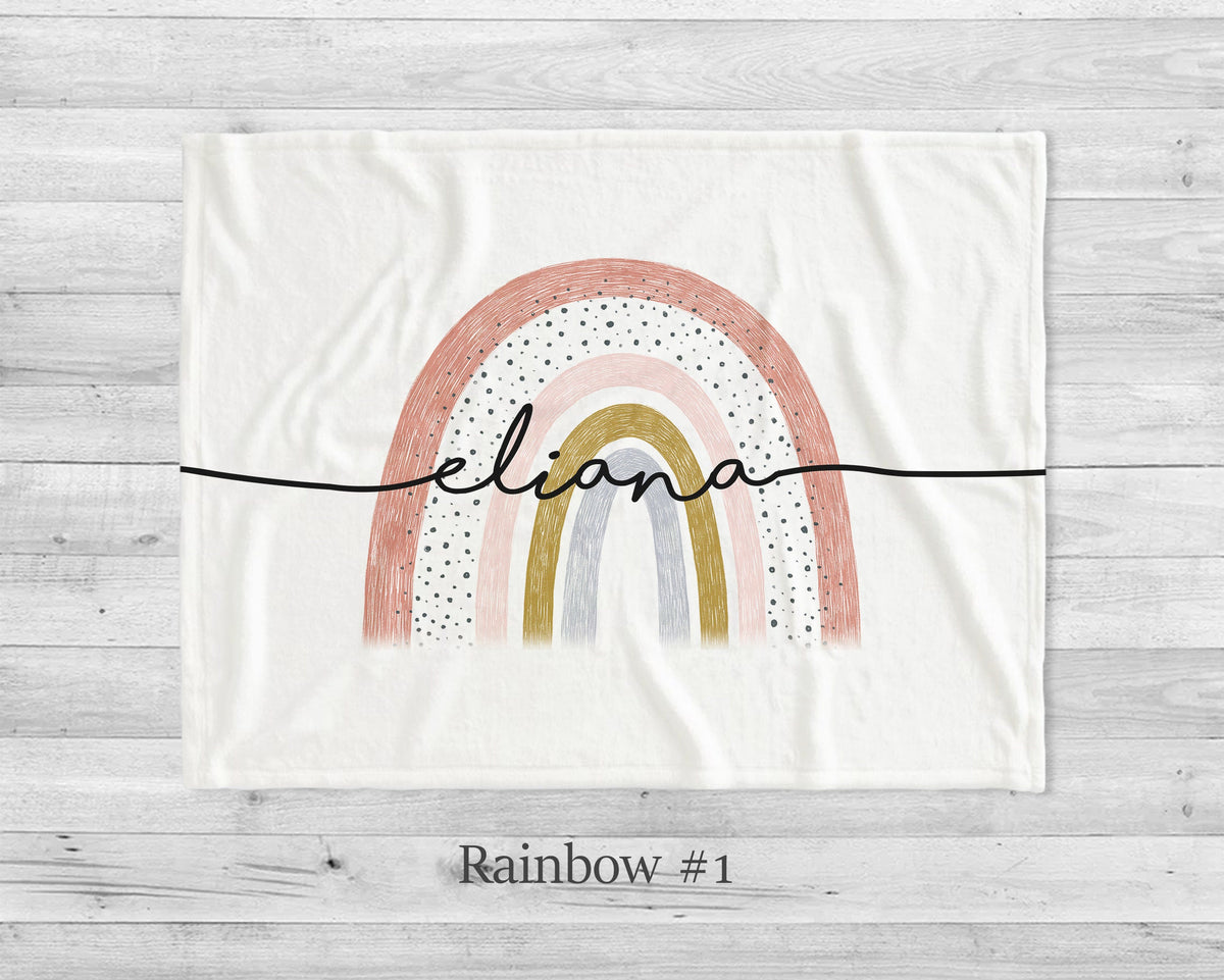 Personalized Rainbow Minky Blanket, Custom Name Baby Blanket