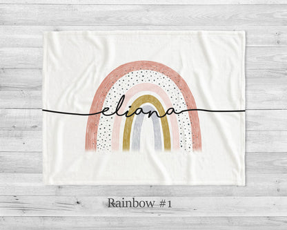 Personalized Rainbow Minky Blanket, Custom Name Baby Blanket