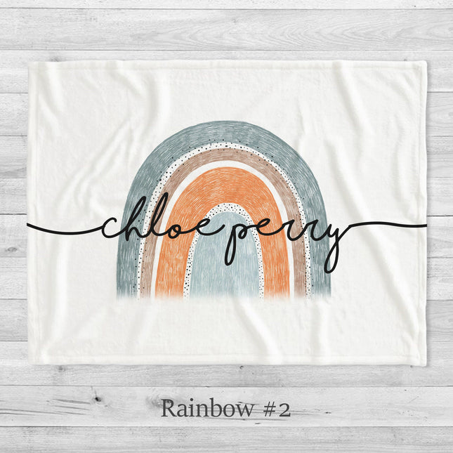 Personalized Rainbow Minky Blanket, Custom Name Baby Blanket