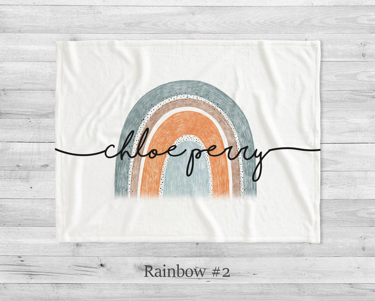 Personalized Rainbow Minky Blanket, Custom Name Baby Blanket