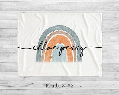 Personalized Rainbow Minky Blanket, Custom Name Baby Blanket
