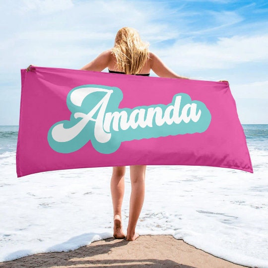 RETRO Style Personalized Beach Towel Personalized Name Bath Towel Custom Pool Towel Beach Towel With Name Outside Birthday Vacation Gift