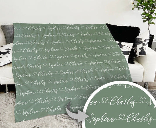 Script Style Couple Personalized Blanket, Custom Anniversary Gift