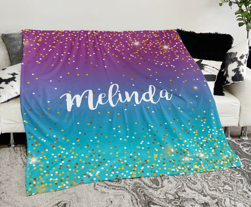 Personalized Glitter Blanket: Custom Name Minky or Sherpa Fleece