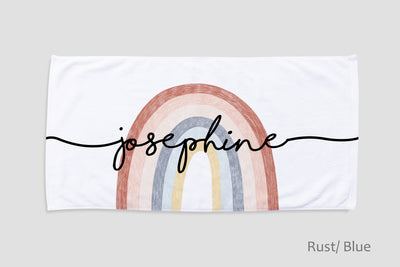 Personalized Rainbow Beach Towel with Name – Custom Bath, Pool Towel, Birthday & Vacation Gift, Soft Absorbent Outdoor Towel