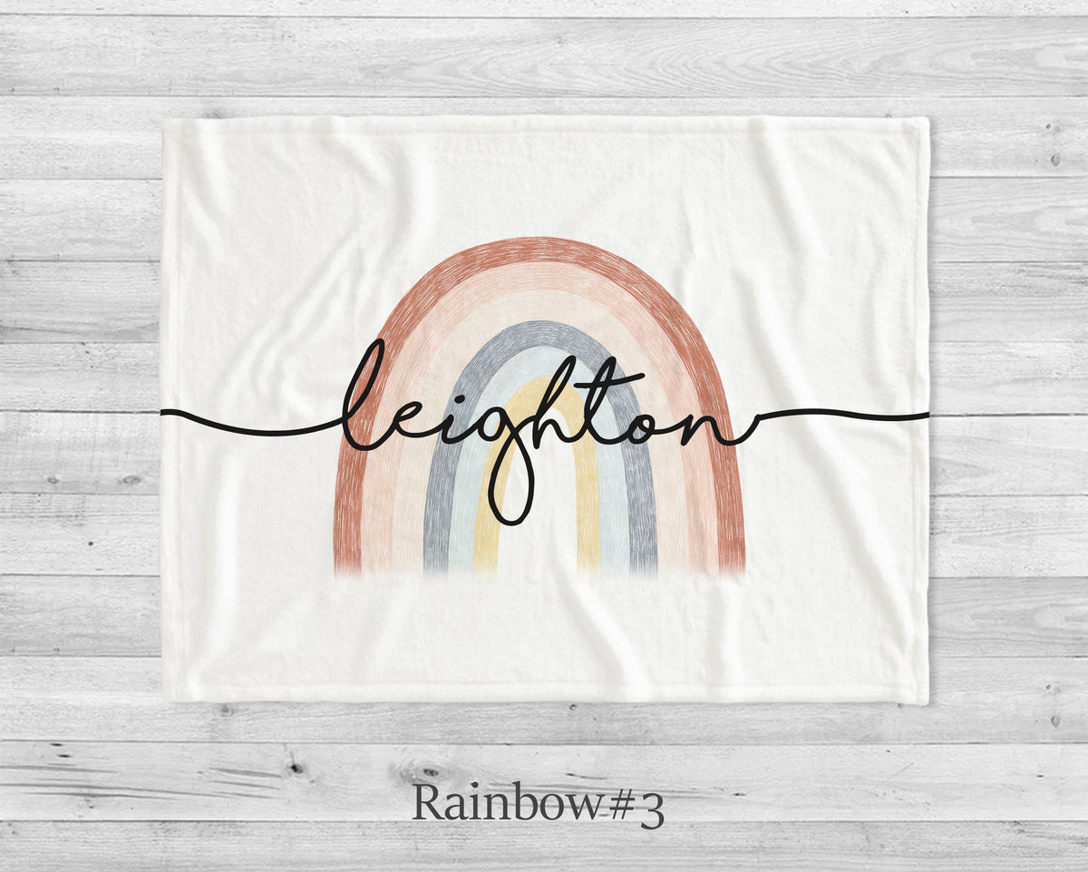 Personalized Rainbow Minky Blanket, Custom Name Baby Blanket
