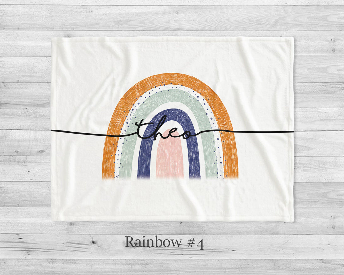 Personalized Rainbow Minky Blanket, Custom Name Baby Blanket