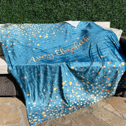 Personalized Gold Glitter Style Blanket, Custom Minky Fleece Blanket